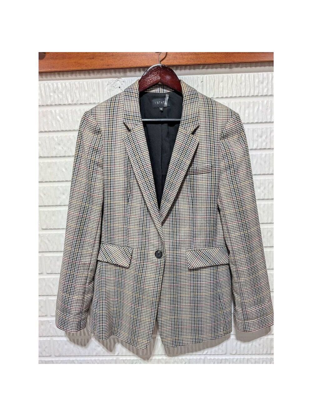 1.STATE Women's Black Tan & White Small Checked Pattern Blazer Jacket Size 10